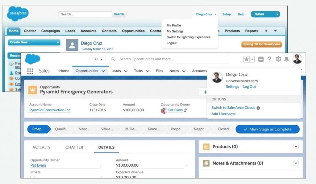 Comparing Salesforce Lightning and Salesforce Classic UI